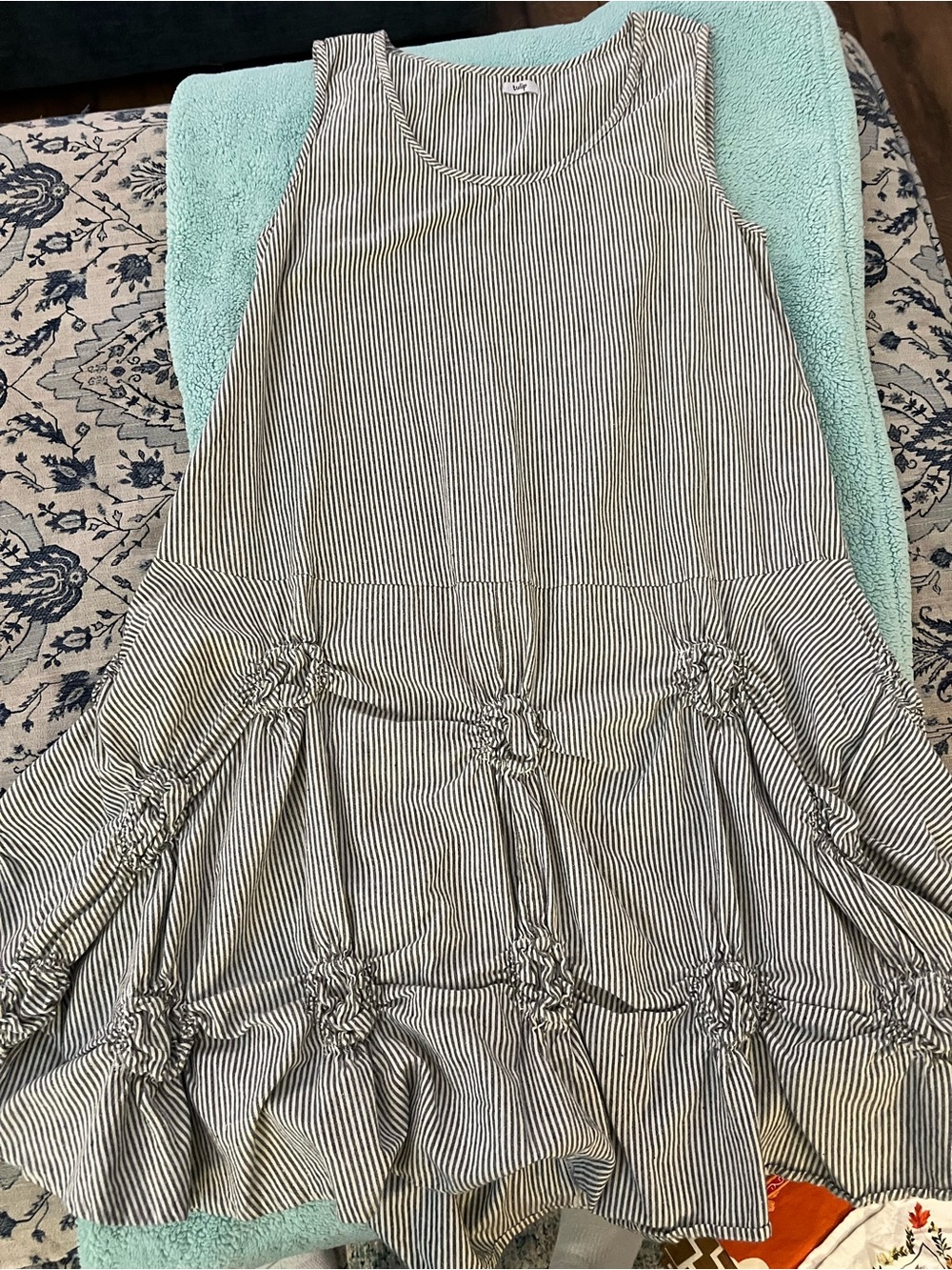 CV379 Matilda Tunic in Ticking blue and white Stripe size Small